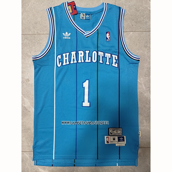 Muggsy Bogues NO 1 Camiseta Charlotte Hornets Retro Azul